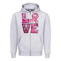 Heather Grey Breast Cancer love Zipper Hoodie - NancyCooperArtShop