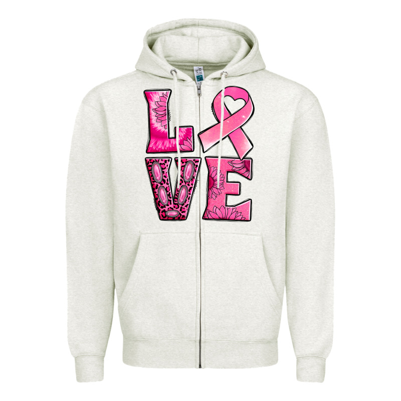 Breast Cancer Love Zipper Hoodie by NancyCooperArtShop | Teevron