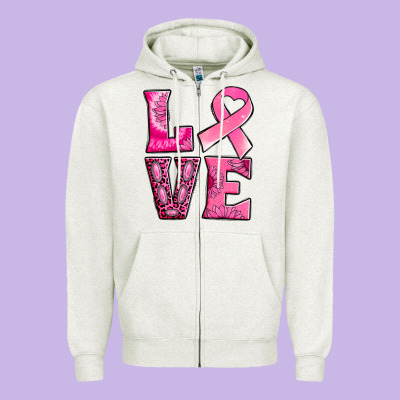 Breast Cancer Love Zipper Hoodie Designed By Nancycooperartshop