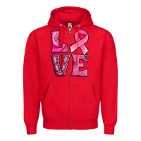Red Breast Cancer love Zipper Hoodie - NancyCooperArtShop