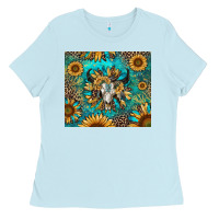 Bull Skull Sunflowers Ladies Tee | Teevron
