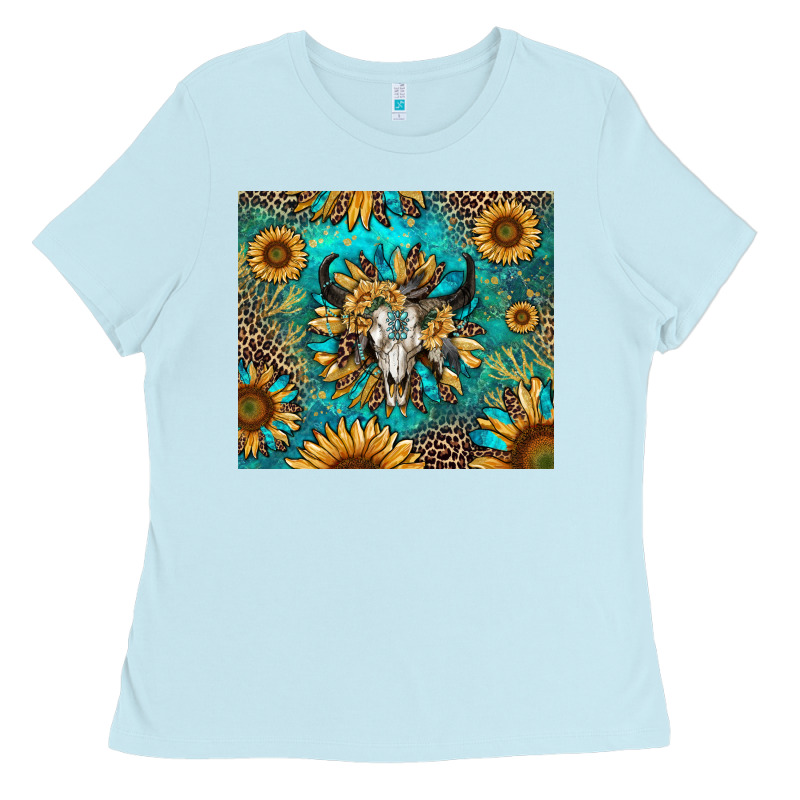 Bull Skull Sunflowers Ladies Tee by RanaPortraitStore | Teevron