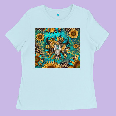 Ladies Tee bull skull sunflowers
