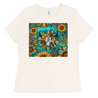 Bone bull skull sunflowers Ladies Tee - RanaPortraitStore
