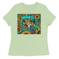 Matcha bull skull sunflowers Ladies Tee - RanaPortraitStore