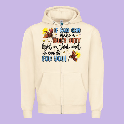 If God Can Make A Bug's Butt Light Up Zipper Hoodie Designed By Maliassmallbusiness