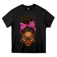 Black afro messy bun pink leopard bow Heavy Core Tee - texasbilliewilder