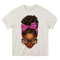 Cream afro messy bun pink leopard bow Heavy Core Tee - texasbilliewilder