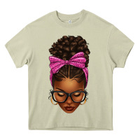 Mossy afro messy bun pink leopard bow Heavy Core Tee - texasbilliewilder