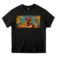 German Shepherd With Sunflowers License Plate Heavy Core Tee | Teevron