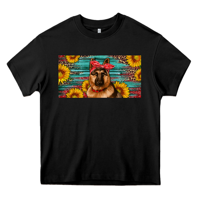 German Shepherd With Sunflowers License Plate Heavy Core Tee by Artiststas | Teevron