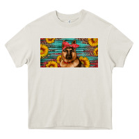 Cream german shepherd with sunflowers license plate Heavy Core Tee - Artiststas