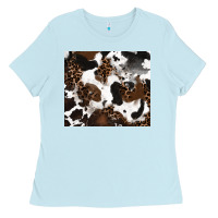 Baby Blue cowhide and leopard pattern Ladies Tee - RanaPortraitStore