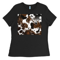 Black cowhide and leopard pattern Ladies Tee - RanaPortraitStore