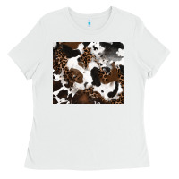 White cowhide and leopard pattern Ladies Tee - RanaPortraitStore