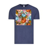 Vintage Denim breast cancer awareness with pumpkin and leopard seamless pattern Vintage Tee - BundleAndBundleShop