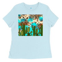 Baby Blue cactus turquoise leopard cowhide tumbler rana Ladies Tee - RanaPortraitStore