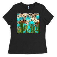 Cactus Turquoise Leopard Cowhide Tumbler Rana Ladies Tee | Teevron