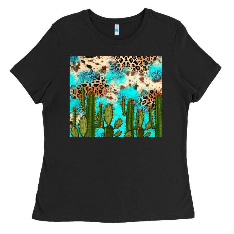 Cactus Turquoise Leopard Cowhide Tumbler Rana Ladies Tee by RanaPortraitStore | Teevron