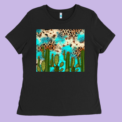 Ladies Tee cactus turquoise leopard cowhide tumbler rana