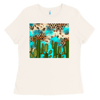 Bone cactus turquoise leopard cowhide tumbler rana Ladies Tee - RanaPortraitStore