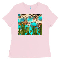 Bubblegum Pink cactus turquoise leopard cowhide tumbler rana Ladies Tee - RanaPortraitStore