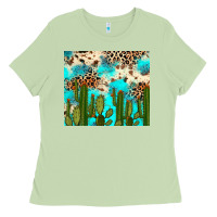 Matcha cactus turquoise leopard cowhide tumbler rana Ladies Tee - RanaPortraitStore