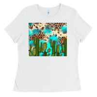 White cactus turquoise leopard cowhide tumbler rana Ladies Tee - RanaPortraitStore