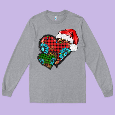 Christmas Heart Gemstones Leopard Long Sleeve Tee Designed By Barkaloodesign