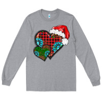 Heather Grey Christmas heart gemstones leopard Long Sleeve Tee - BarkalooDesign