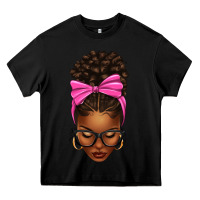 Black afro messy bun pink bow Heavy Core Tee - texasbilliewilder