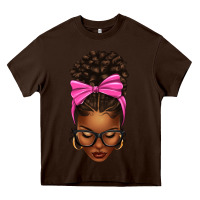 Chocolate Brown afro messy bun pink bow Heavy Core Tee - texasbilliewilder