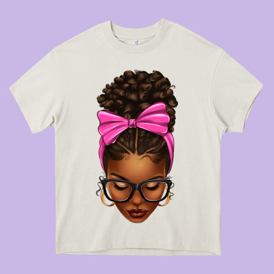 Afro Messy Bun Pink Bow Heavy Core Tee Designed By Texasbilliewilder