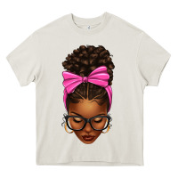 Cream afro messy bun pink bow Heavy Core Tee - texasbilliewilder