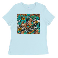 Baby Blue cowgirl sunflower turquoise Ladies Tee - RanaPortraitStore