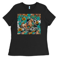 Black cowgirl sunflower turquoise Ladies Tee - RanaPortraitStore