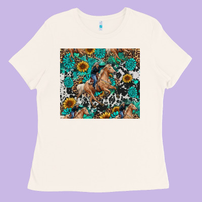 Ladies Tee cowgirl sunflower turquoise