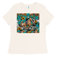 Bone cowgirl sunflower turquoise Ladies Tee - RanaPortraitStore