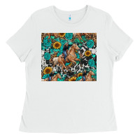 White cowgirl sunflower turquoise Ladies Tee - RanaPortraitStore