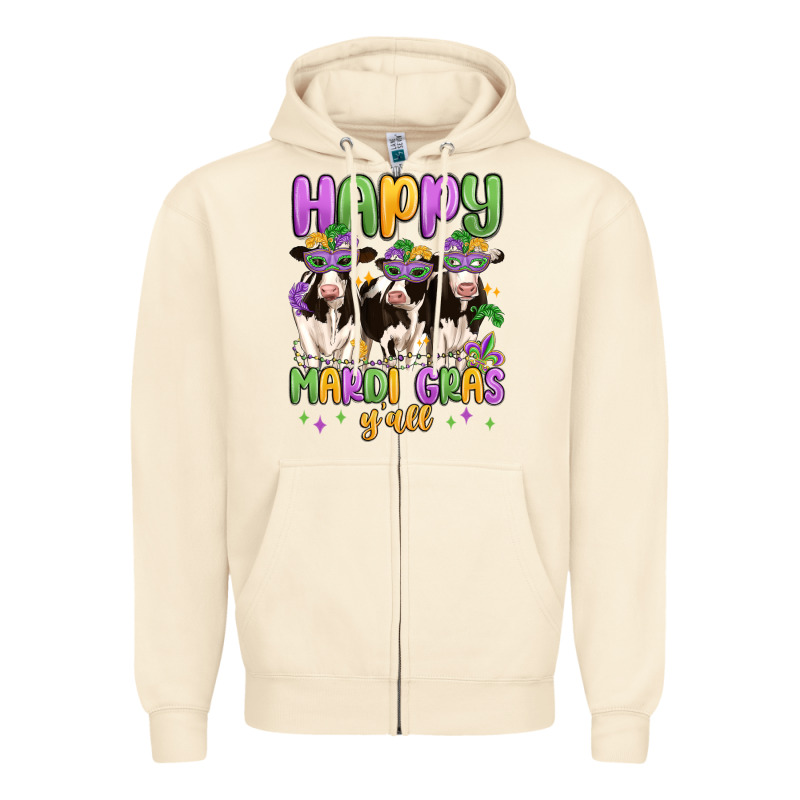 Happy Mardi Gras Y'all Zipper Hoodie by MaliasSmallBusiness | Teevron