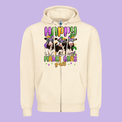 Happy Mardi Gras Y'all Zipper Hoodie Designed By Maliassmallbusiness
