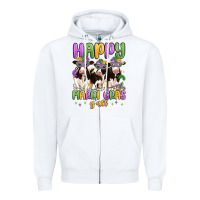 White happy mardi gras y'all Zipper Hoodie - MaliasSmallBusiness