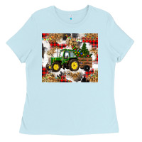 Baby Blue christmas farm tractor Ladies Tee - RanaPortraitStore