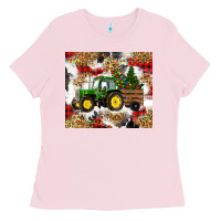 Bubblegum Pink christmas farm tractor Ladies Tee - RanaPortraitStore