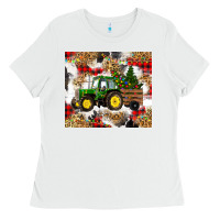 White christmas farm tractor Ladies Tee - RanaPortraitStore