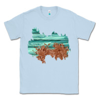 Dusty Blue wood leather patch Classic Tee - AdoDesignShop
