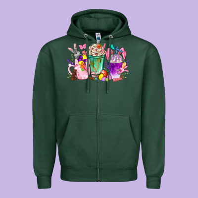 Easter Coffee Cups With Bunny Zipper Hoodie Designed By Nancycooperartshop