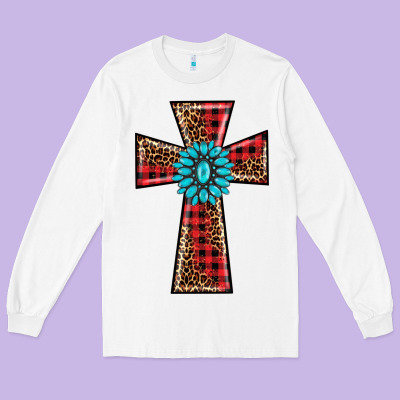 Christmas Cross Long Sleeve Tee Designed By Barkaloodesign