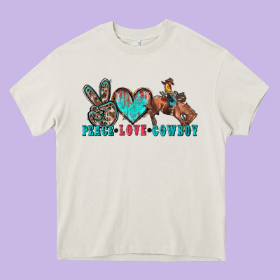 Peace Love Cowboy Heavy Core Tee Designed By Zillion Design Studio