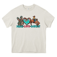 Cream peace love cowboy Heavy Core Tee - Zillion Design Studio